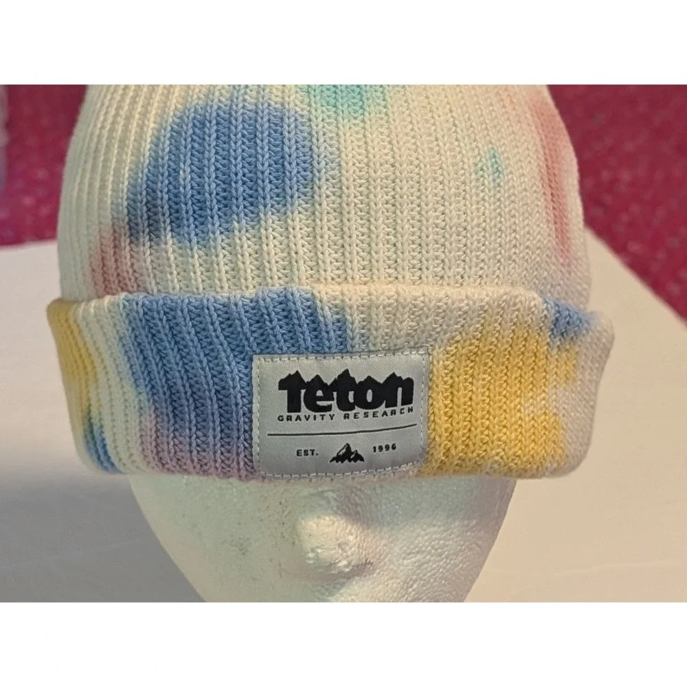 Teton Gravity Research TGR Tie Dye Ribbed Knit Beanie Hat Cream Multi Color